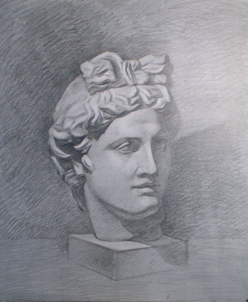 Гипсовая голова карандашом