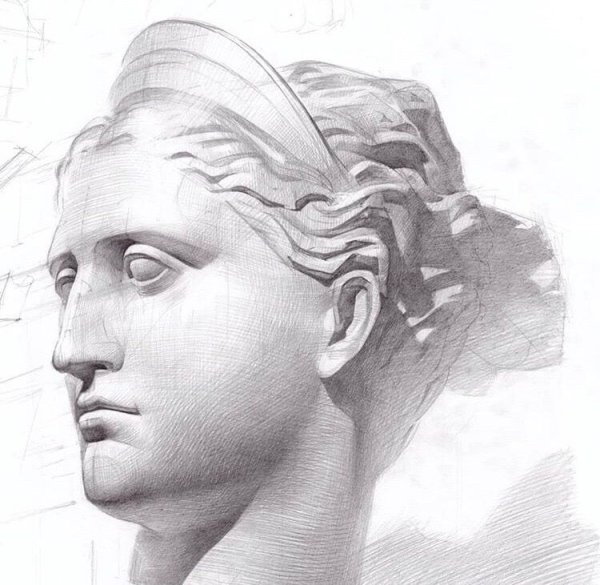 Академический рисунок гипсовой головы Дианы