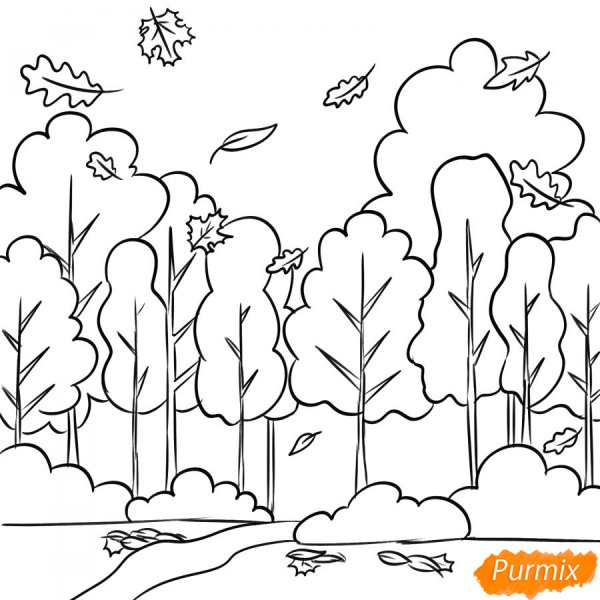 Осенний листопад карандашом