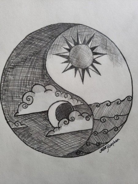 Инь Янь рисунок карандашом