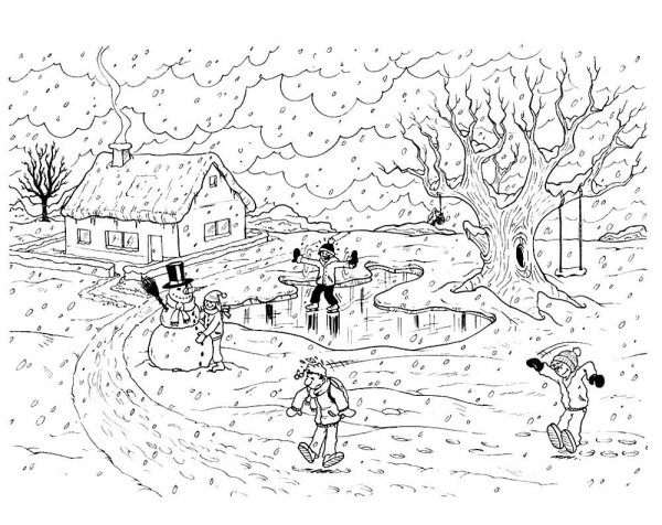 Зимний двор раскраска для детей