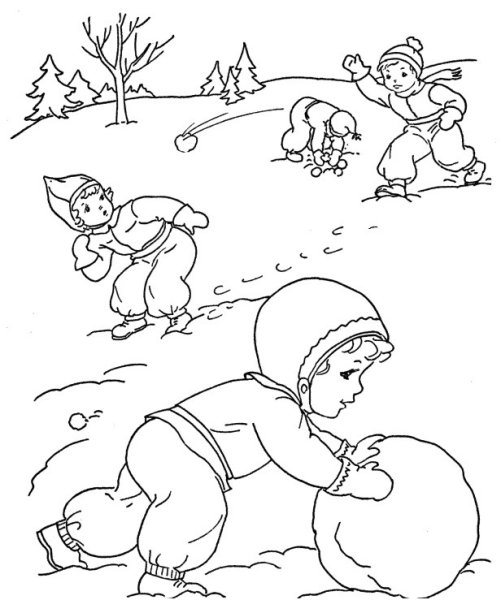 Зима раскраска для детей