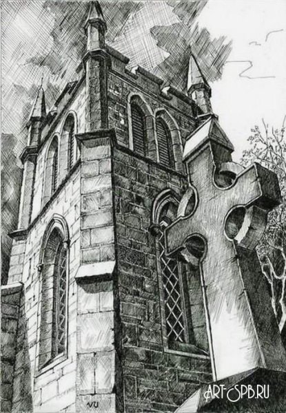 Эскиз здания в готическом стиле