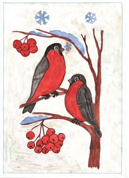 Рисование Снегирь на ветке