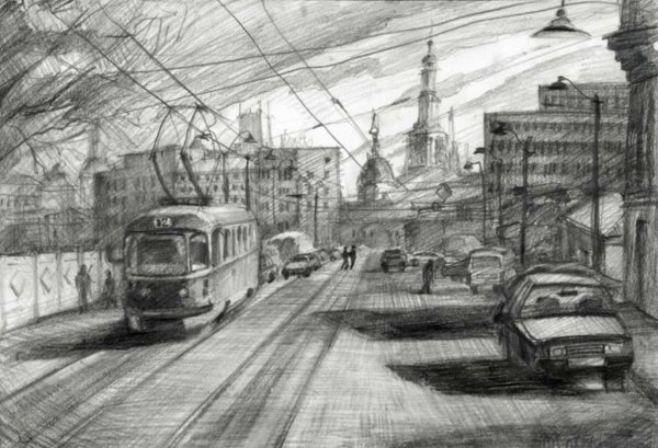 Городской пейзаж в графике