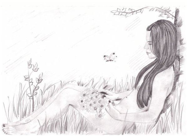 Вышивка крестом девушки на природе