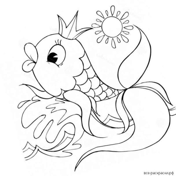 Золотая рыбка цветными карандашами