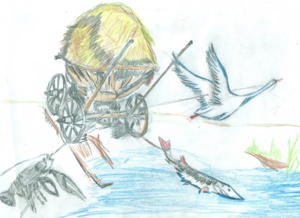 Рисунки лебедя и щуки