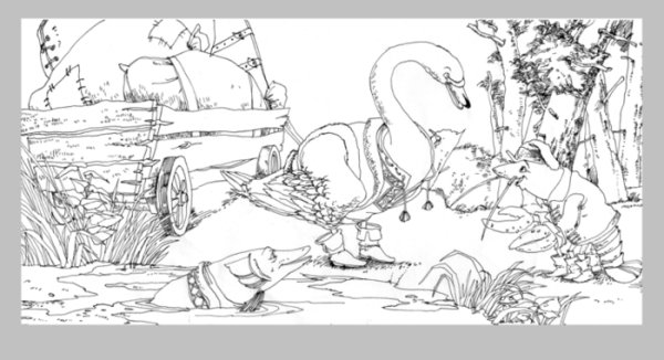 Легкие рисунки рассказка басни лебедь щука