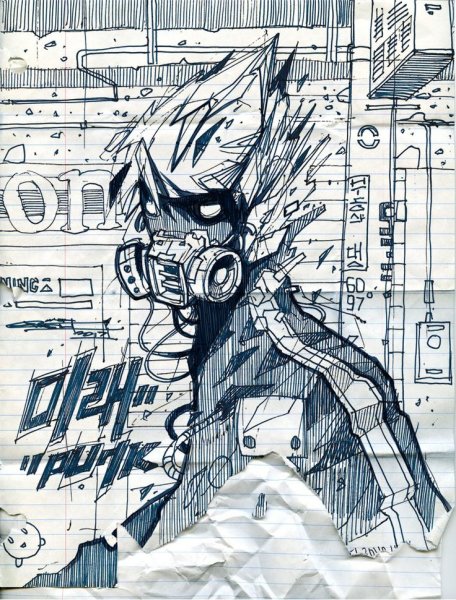 Аниме киберпанк карандашом