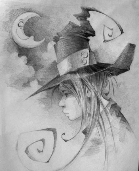 Ведьма рисунок карандашом
