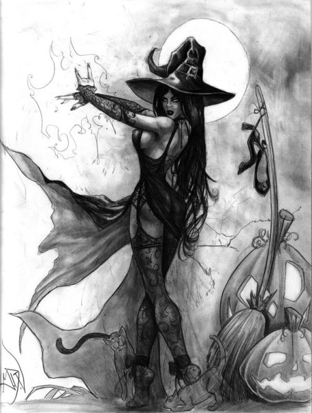 Ведьма рисунок карандашом