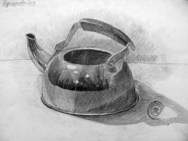 Металлический чайник карандашом