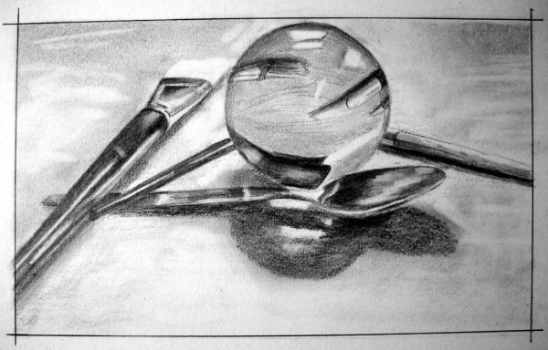 Зарисовки металлических и стеклянных предметов