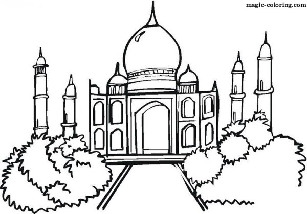 Раскраска храм Тадж Махал Индия