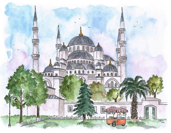 Нарисовать голубую мечеть в Стамбуле