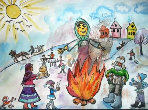 Масленица рисунок карандашом 7 класс