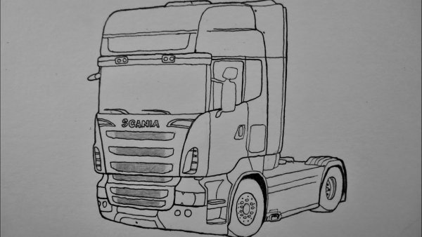 Грузовик Scania спереди, сбоку