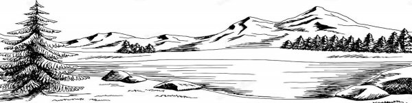 Пейзаж тундра карандашом