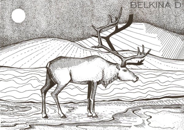 Пейзаж в графике с животными