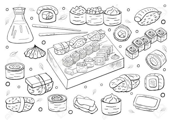 Раскраска суши роллы