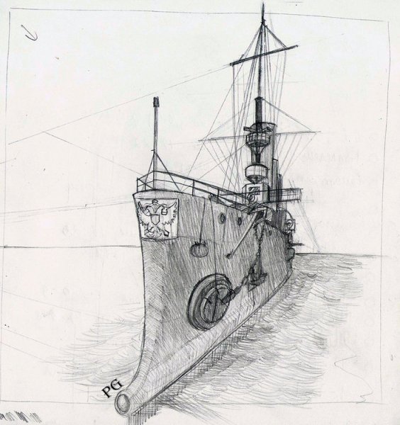 Крейсер Аврора рисунок сбоку