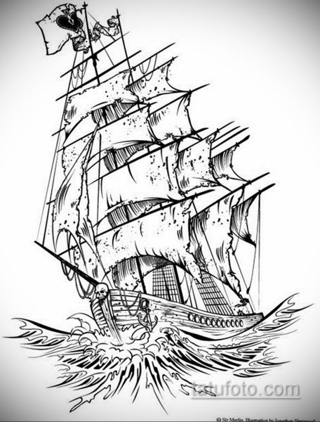 Корабль черно белый