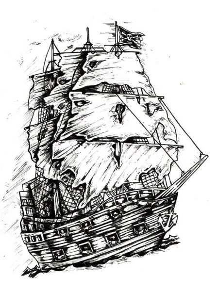Пиратский корабль карандашом