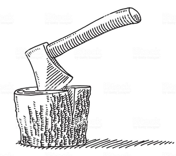 Раскраска топор и полено