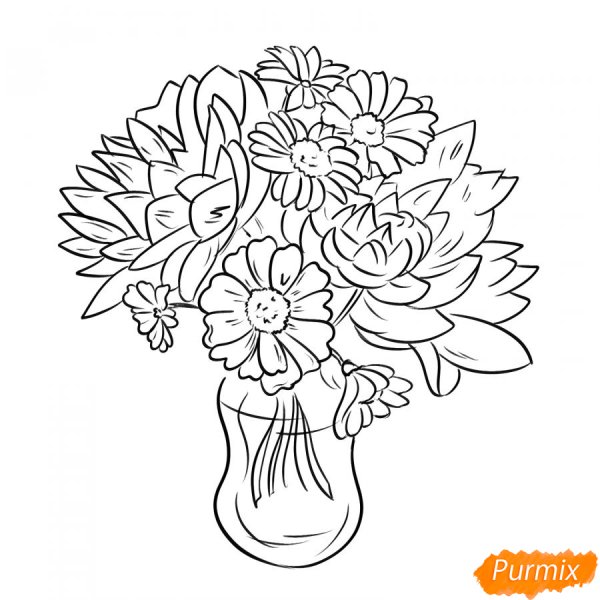 Букет из осенних листьев карандашом