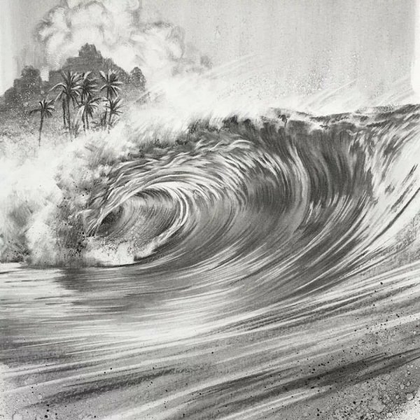 Морской пейзаж карандашом