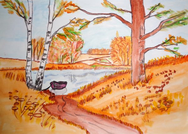 Золотая осень рисунок карандашом