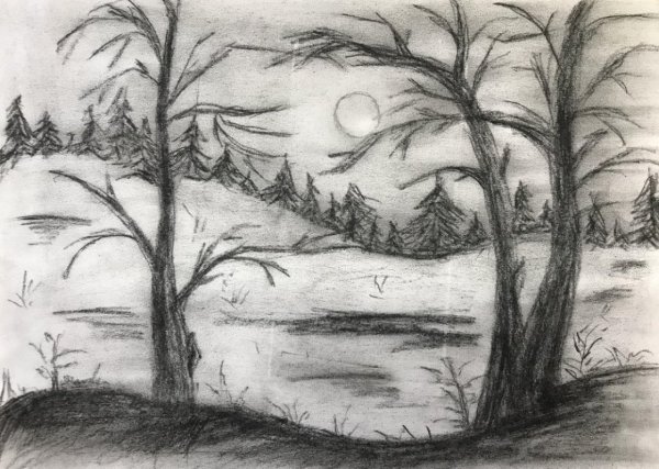 Нарисовать рисунок на тему поздняя осень карандашом