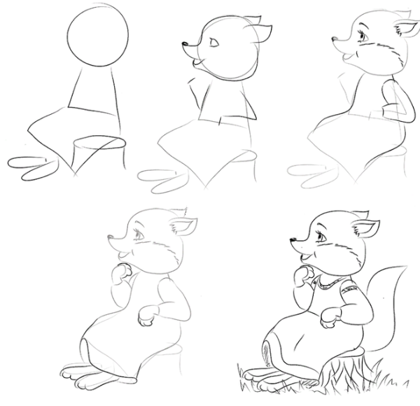 Схема рисования лисы