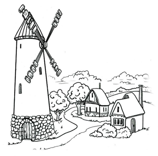 Мельница раскраска