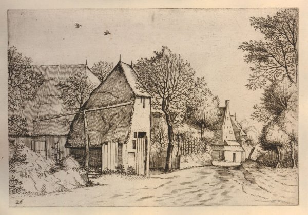 Гравюра деревенский пейзаж