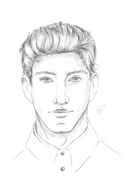 Лицо юноши карандашом