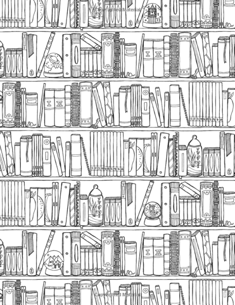 Раскраска книжная полка с книгами