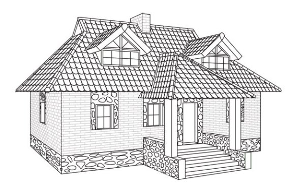 Кирпичный дом карандашом