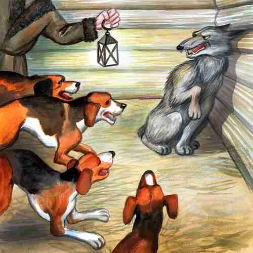 Иллюстрация к басне волк на псарне