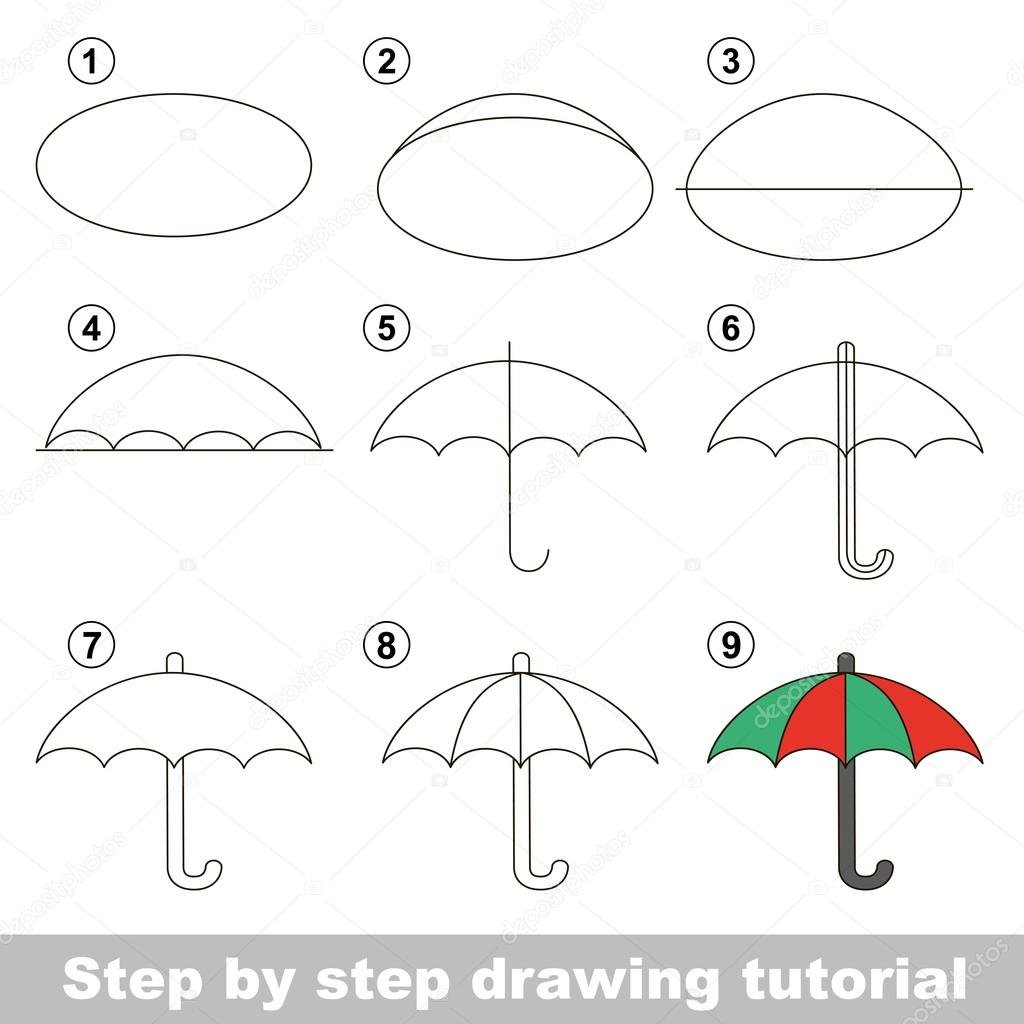 Зонтик поэтапное рисование