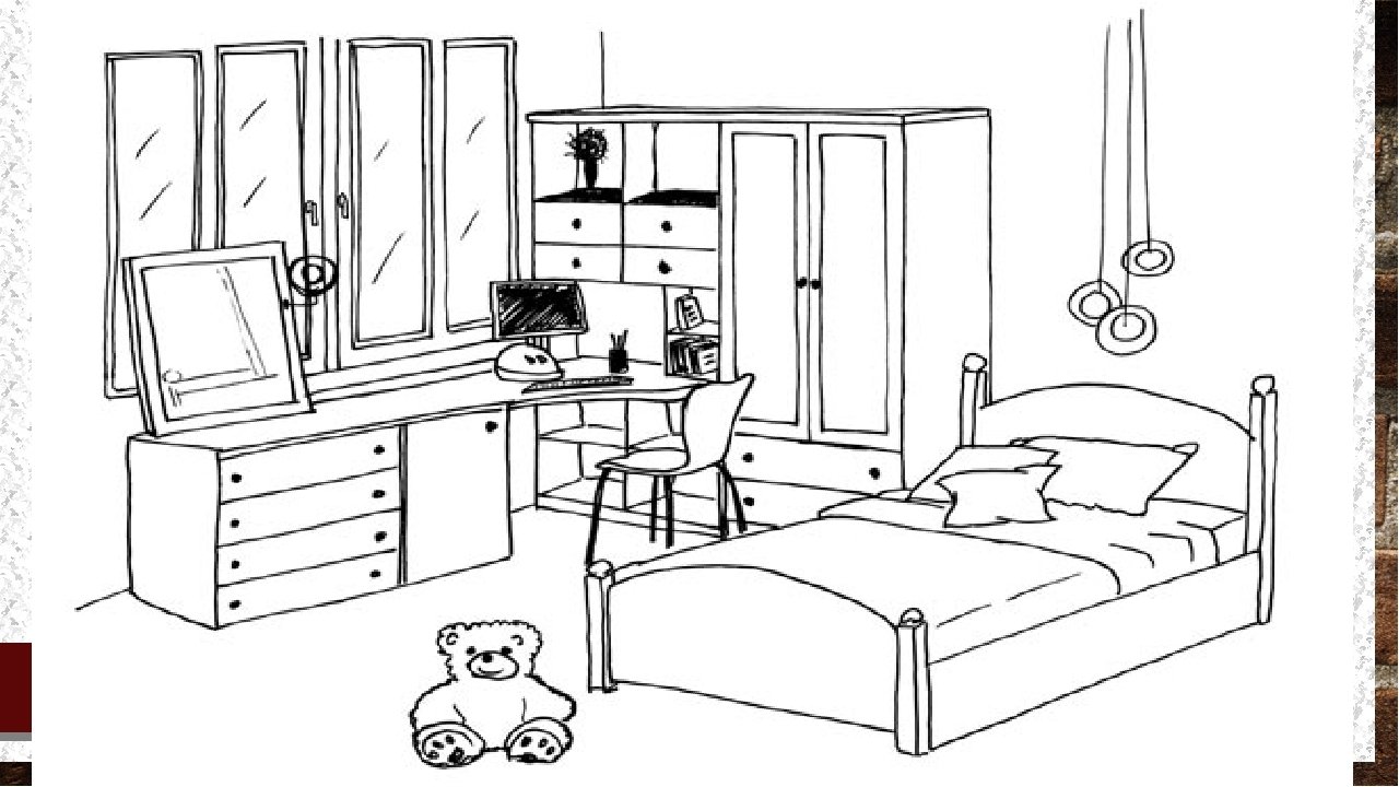 Рисунок детской комнаты с мебелью для английского