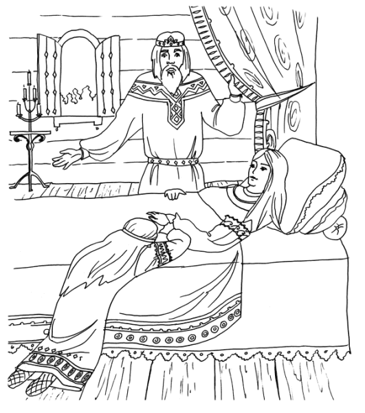 Сказка о мёртвой царевне и семи богатырях карандашом