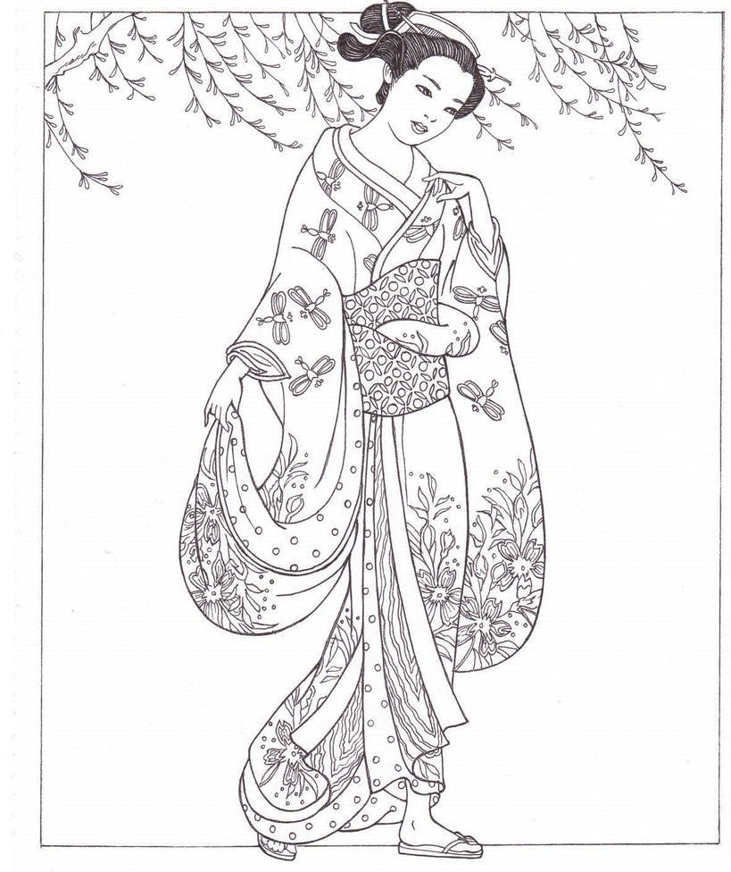 Японское кимоно раскраска