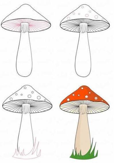 Поэтапное рисование мухомора для детей
