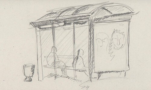 Наброски людей на остановке