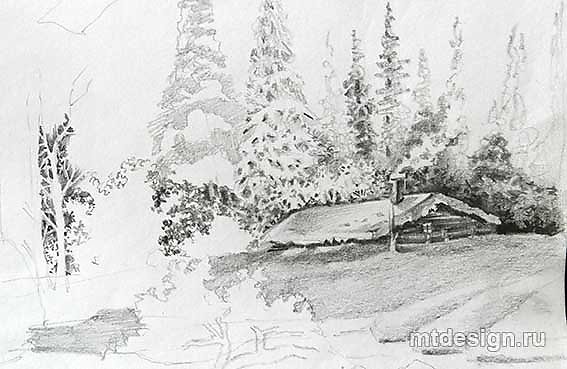 Морозное утро скетч карандаши