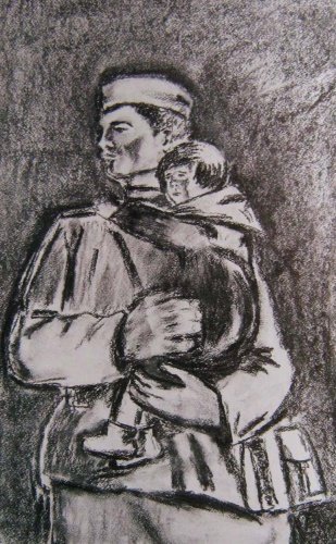 Солдат с ребенком на руках рисунок