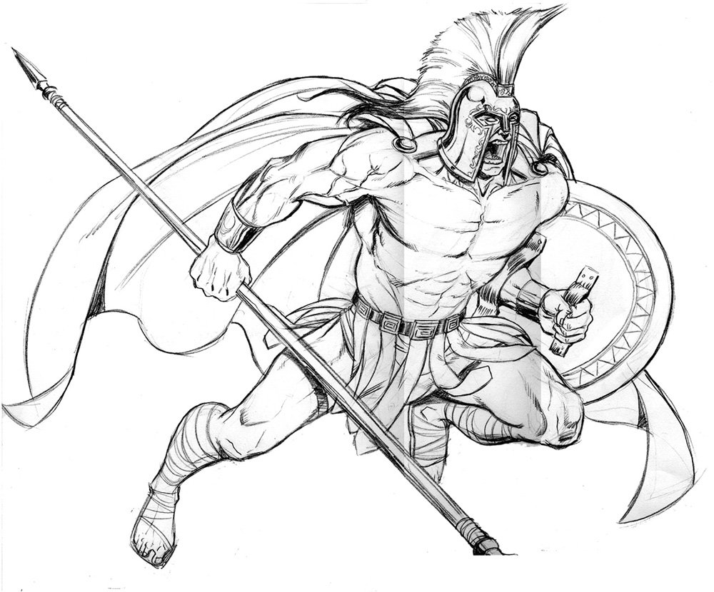 Спартанский воин карандашом