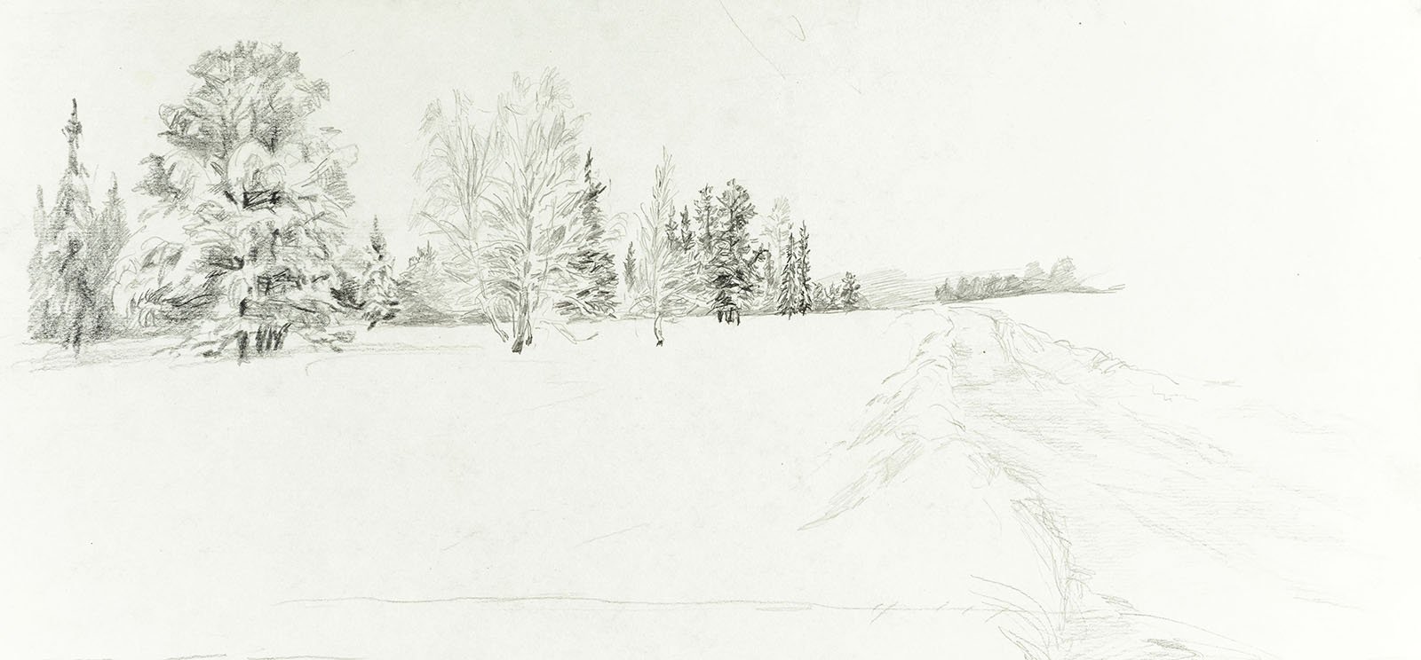 Зимняя дорога рисунок карандашом